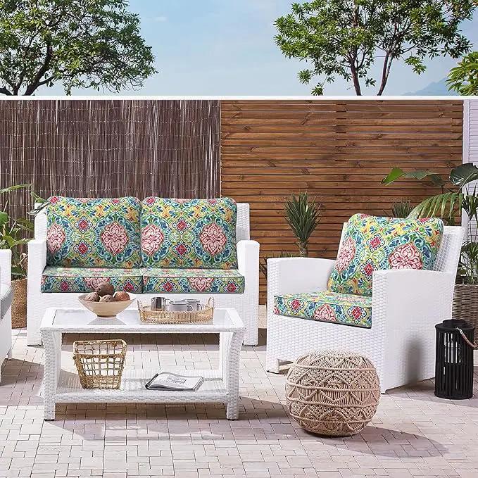 LVTXIII Outdoor Deep Seat Cushion Patio Seat and Back Cushion Set Seasonal Chair Cushion for Dining Arm Chairs, Wicker Chairs and Garden Furniture Decoration, 22"x22"x4", Damask Red by GreenHaven Gardens