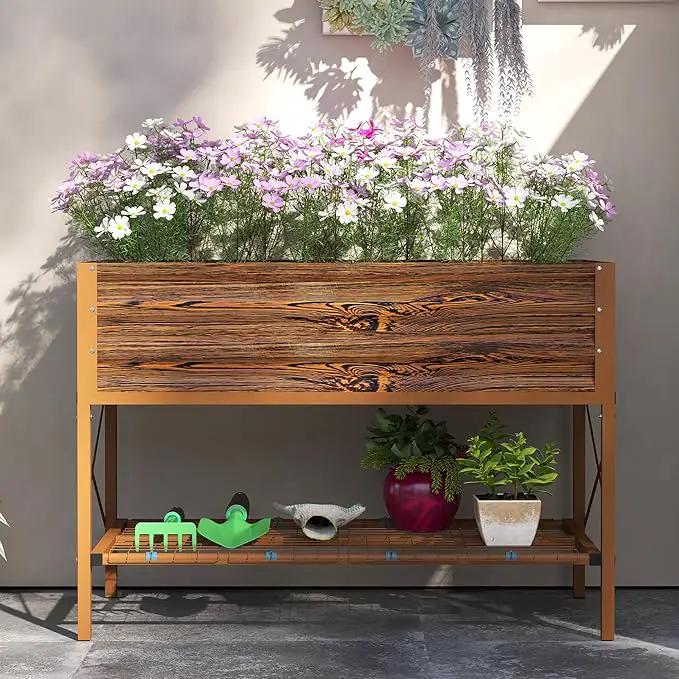 Outsunny Raised Garden Bed with Galvanized Steel Frame, Storage Shelf and Bed Liner, Elevated Planter Box with Legs for Vegetables, Flowers, Herbs, Dark Brown by GreenHaven Gardens