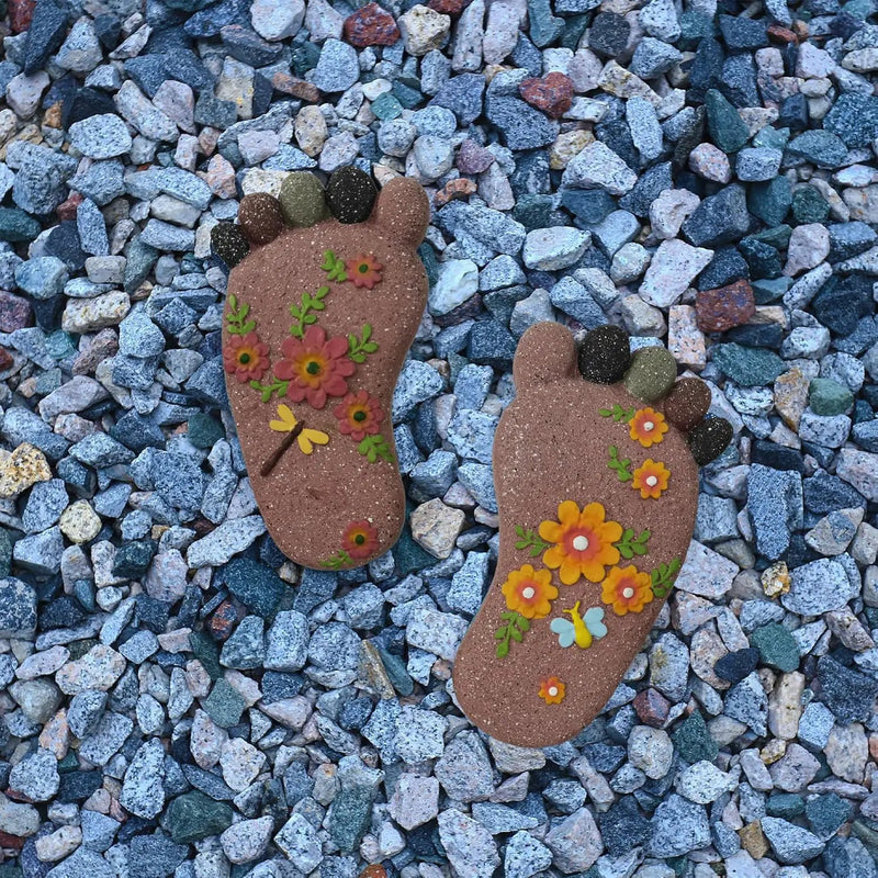 Stepping Stones - Light Brown Resin Footprint Shaped Set of 2 for Patio, Deck, Garden or Sidewalk by GreenHaven Gardens