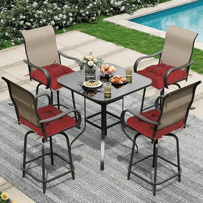 Aoodor 19" x 19" x 5" Tufted Outdoor Chair Cushions, Water Resistant & Fade Resistant Polyester Dining Chair Pads with 2 Straps for Patio Furniture, Set of 4 by GreenHaven Gardens