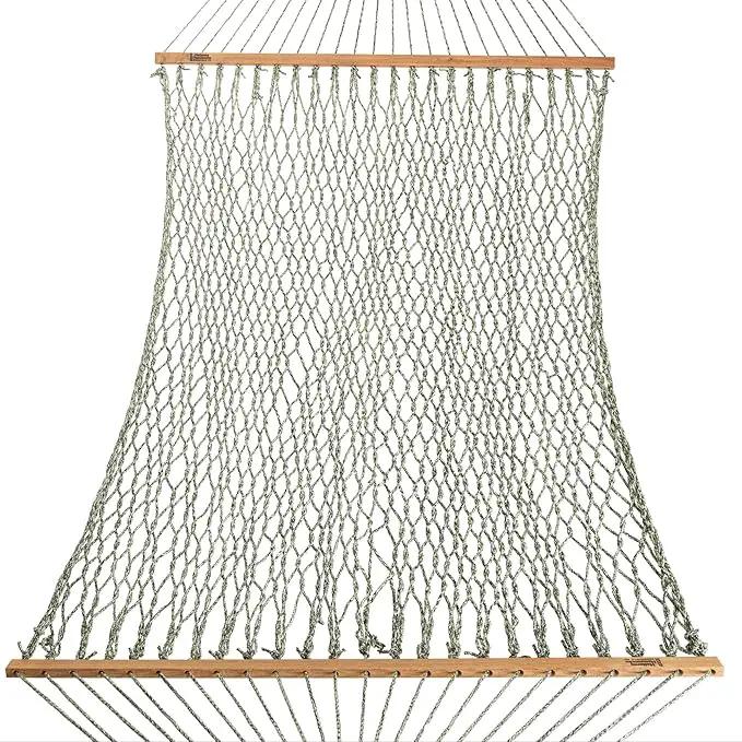 Hatteras Hammocks Deluxe Green Oatmeal Heirloom Tweed DuraCord Rope Hammock – 13 ft. x 60 in., 2-Person, 450 lb Capacity, Cumaru Spreader Bar, Zinc-Plated Hardware – Handcrafted in The USA by GreenHaven Gardens