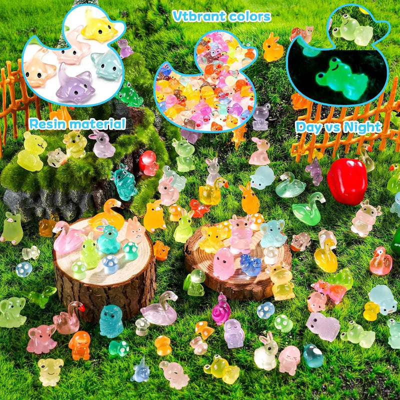 300 Pcs Luminous Mini Resin Animal in The Dark Mini Resin Figurines with 25 Styles Duck Frog Rabbit Owl Mushroom Shapes for Fairy Garden Accessories Micro Landscape Bonsai Aquarium Outdoor Decor by GreenHaven Gardens