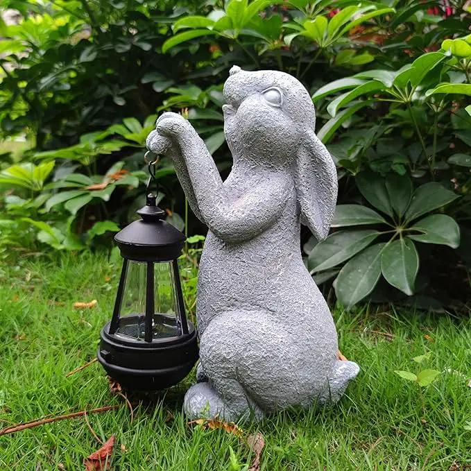 Rabbit Solar Garden Statues,Resin Rabbit Figurine Decorations with Solar Lights Lantern, Outdoor Figurines Lawn Garden Statue Decor Art for Lawn,Yard, Balcony Ornament. by GreenHaven Gardens