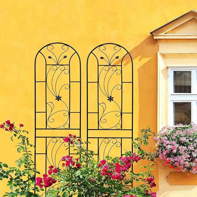 Metal Garden Trellis Rustproof Trellis for Climbing Plants Outdoor Flower Support Peacock Style (Black-2 Pack, 86.7"x19.7") by GreenHaven Gardens