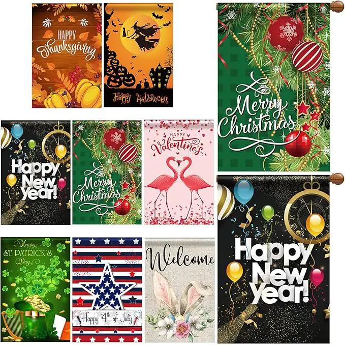 Moukeren 8 Pack 28 x 40 Inch Large Seasonal Garden Flags Decorative Holiday Flags Double Sided Polyester Festive for Outside Lawn Yard Outdoor Easter Independence Day Patriotic Decorations(Cute) by GreenHaven Gardens