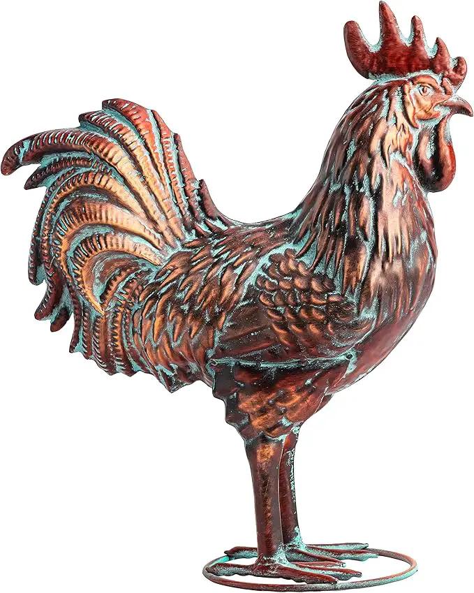 Garden Rooster Statues,15.7" L x 18.8" H Outdoor Metal Chicken Figurines,Antique Copper Chicken Sculptures & Statues Ornaments,3D Large Yard Rooster Decor for Home Kitchen Patio Farm by GreenHaven Gardens