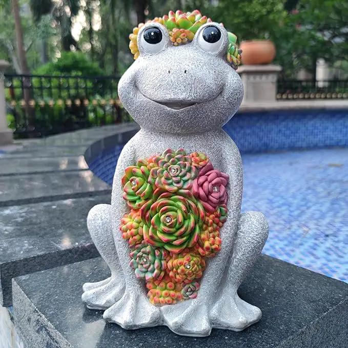 Large Frog Solar Garden Outdoor Statues with Succulent and 8 LED Lights,Outside Solar Frog Art Decor for Lawn,Yard, Balcony Ornament by GreenHaven Gardens