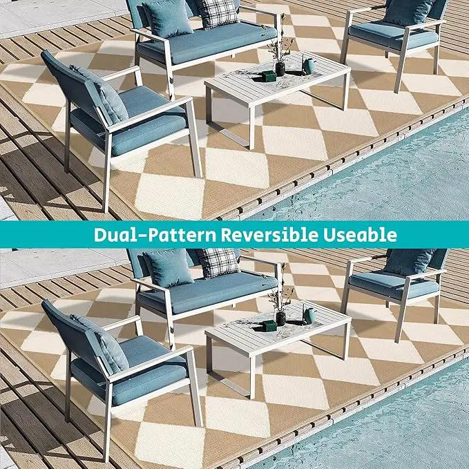 HEBE Outdoor Rug Waterproof 8x10, Plastic Straw Rug Camping Rug, Reversible Outdoor Patio Rugs RV Mat Clearance, Indoor Outside Floor Carpet for Porch,Deck,Camper,Balcony,Backyard by GreenHaven Gardens