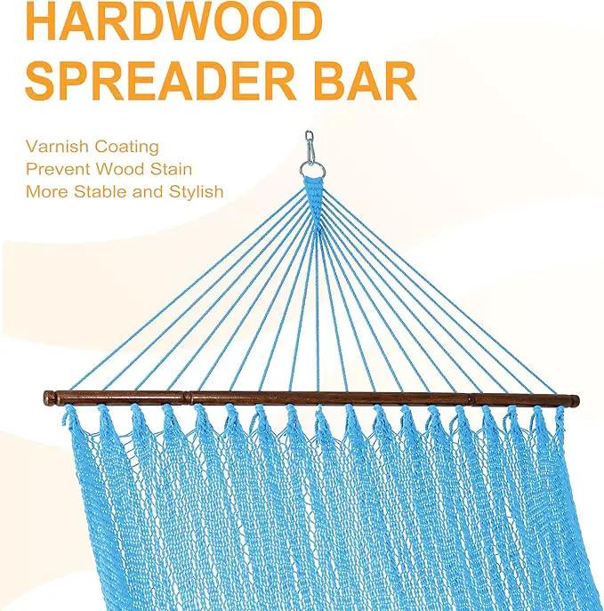 Lazy Daze Hammocks 10.5 FT Double 2 Person Caribbean Rope Hammock, Hand Woven Polyester Hammock with Spreader Bars, for Outside Outdoor Backyard Patio Poolside,450 LBS Capacity,SkyBlue by GreenHaven Gardens