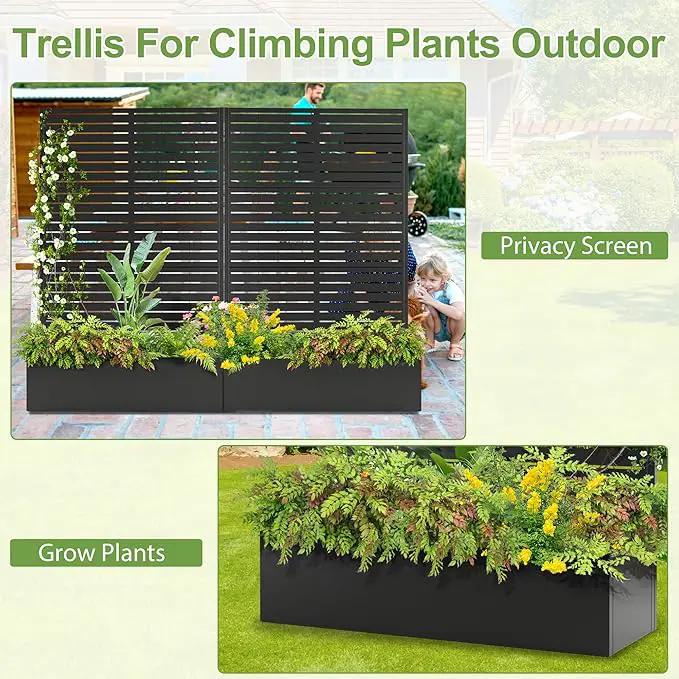 Trellis for Climbing Plants Outdoor，Mental Garden Bed with Drainage Holes Outdoor Privacy Screen Design Tall planters for herb Flower Vegetables 73"x47"x16", Black-Louvered by GreenHaven Gardens
