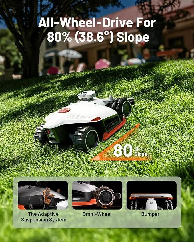 LUBA 2 AWD 3000X Robot Lawn Mower with 4G, Reception 0.75 Acre, Max. 0.89 Acre, All-Wheel-Drive for 80% Slope, UltraSense AI Vision & RTK Automatic Edge Mapping, 1.0"-2.7" Cutting Height by GreenHaven Gardens