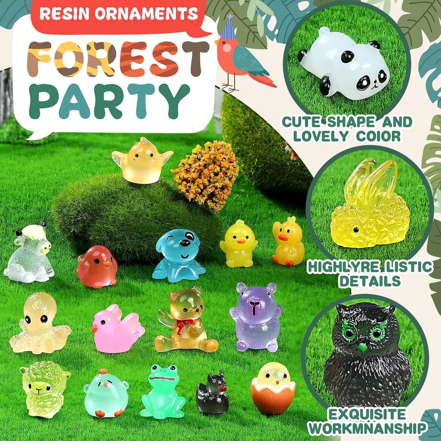 Luminous Mini Resin Animals 100 Pcs Glow in The Dark Resin Animals 100 Styles Miniature Fairy Garden Mini Ducks Figurines Slime Charm for Accessories Landscape Aquarium Potted Decoration by GreenHaven Gardens