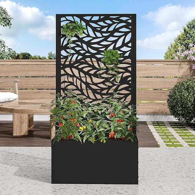 Casaphoria Metal Raised Garden Bed with Trellis and Wheels, 47"x24"x12" Planter Box for Climbing Plants, Vegetables & Vines, Features Drainage Holes and Privacy Screen (Black-Spring) by GreenHaven Gardens