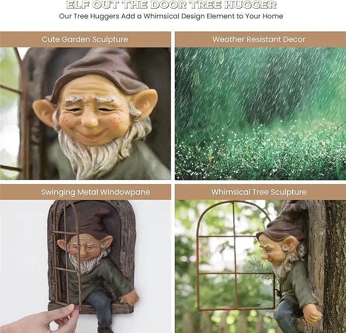 Bits and Pieces - 12-inch Elf Out The Door Tree Hugger - Yard Decorations - Whimsical Tree Sculpture - Garden Decoration - Garden Peeker Yard Art by GreenHaven Gardens