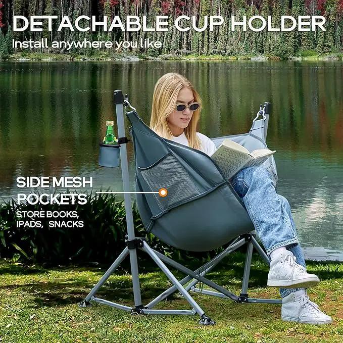 Portal Large Hammock Camping Chair Folding Rocking Chairs Portable Swinging Chair Wide Seat for Outdoor Lawn Patio Garden,Support 350 lbs, Grey by GreenHaven Gardens