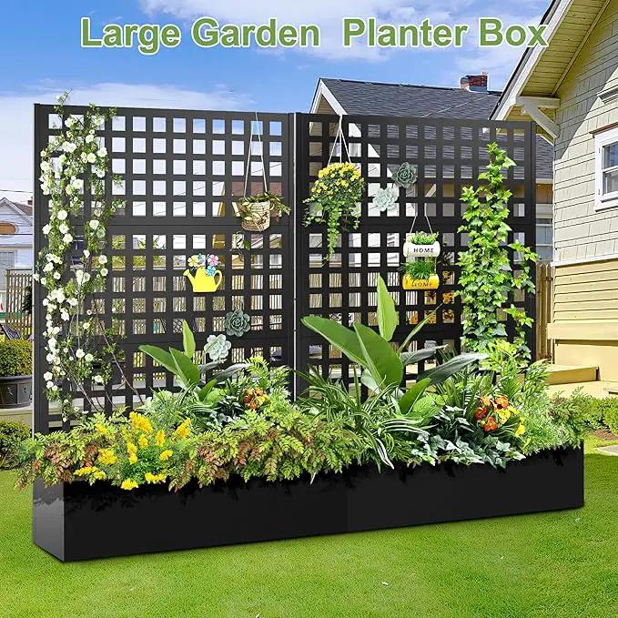 Metal Raised Garden Bed, Trellis Planters Bed with Drainage Holes for Climbing Plants, Vegetables Outdoor Privacy Screen with Planter Box 73"x47"x16", Black by GreenHaven Gardens