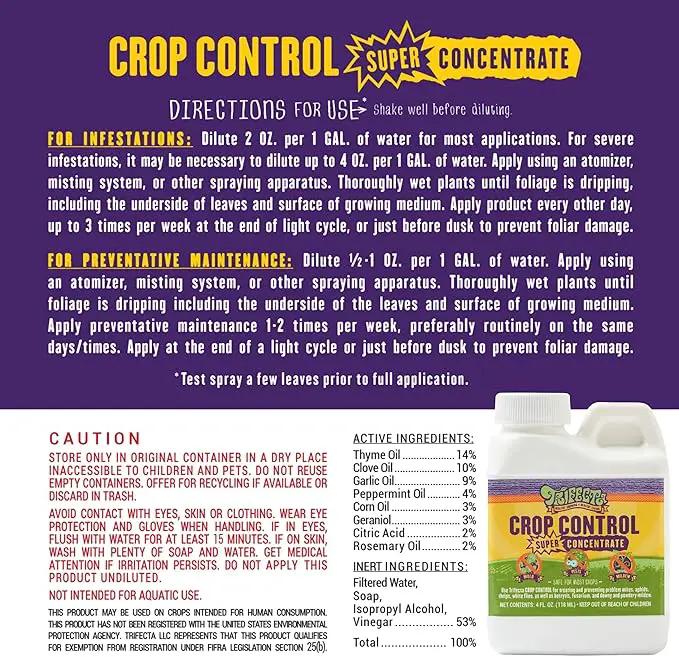 Trifecta Crop Control Super Concentrate All-in-One Natural Pesticide, Fungicide, Miticide, Insecticide, Help Defeat Spider Mites, Powdery Mildew, Botrytis, Mold, and More on Plants 4 OZ by GreenHaven Gardens