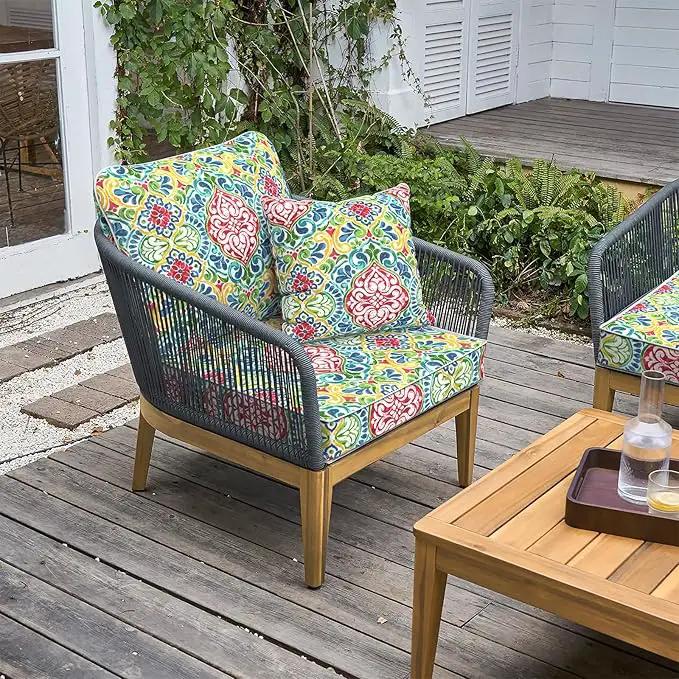 LVTXIII Outdoor Deep Seat Cushion Patio Seat and Back Cushion Set Seasonal Chair Cushion for Dining Arm Chairs, Wicker Chairs and Garden Furniture Decoration, 24"x24"x4", Damask Red by GreenHaven Gardens
