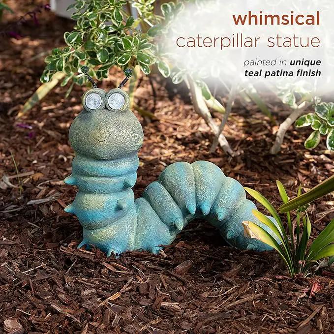 Alpine Corporation FCC121SLR Outdoor Solar Powered Garden Caterpillar Statue with LED Lights, LED Solar Garden Décor, 16" by GreenHaven Gardens