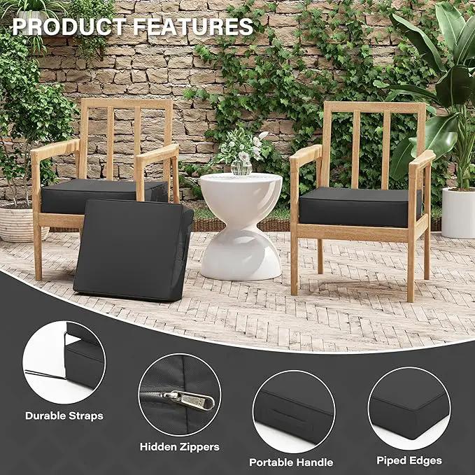 Patio Chair Cushions 18.5 X 16 X 4 Inch Waterproof Outdoor Seat Cushions for Patio Furniture, Outdoor Sofa Couch Pads with Ties & Handle, Set of 2, Grey by GreenHaven Gardens