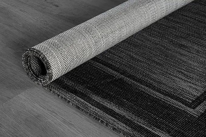 Beverly Rug Large Outdoor Rug 9x12 Modern Bordered Area Rugs for Indoor and Outdoor Patio Deck Porch Garden Waterproof Weather Sun Resistant Washable Outside Carpet (9 x 12 Black) by GreenHaven Gardens