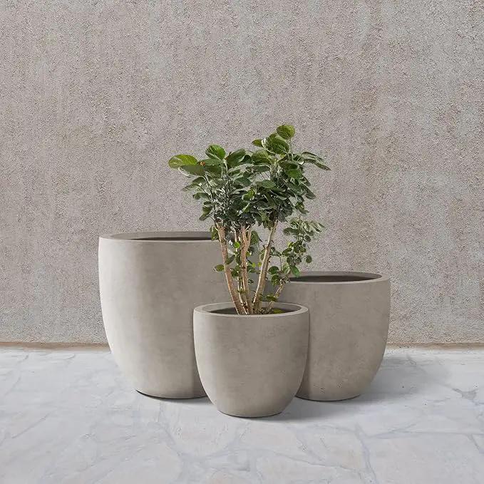 Kante 18",14",10" Dia Concrete Round Planters (Set of 3), Outdoor Indoor Large Planter Pots with Drainage Hole and Rubber Plug for Home Patio Garden, Buff Concrete by GreenHaven Gardens