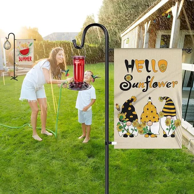 XDW-GIFTS Upgraded Garden Flag Holder Stand with Shepherd Hook for 28'' x 40'' Flags 60 in Heavy Duty Yard Flag Post Stake with 2 Spring Stoppers and 1 Clip for Outside (Without Solar Lights & Flag) by GreenHaven Gardens