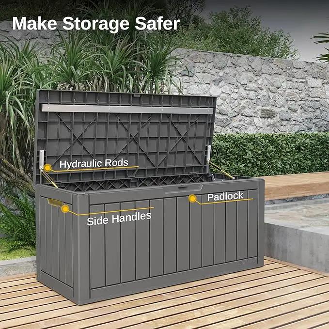EAST OAK Outdoor Storage Box, 90 Gallon Deck Box, Waterproof Resin Storage Bin for Patio Cushions, Gardening Tools, Lockable, UV Resistant, Grey by GreenHaven Gardens
