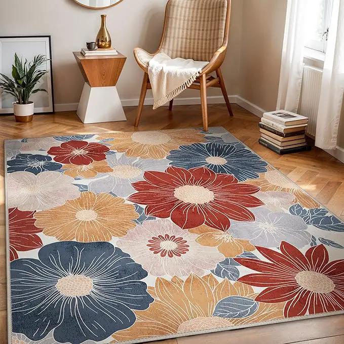 GENIMO Indoor Outdoor Area Rug 8' X 10' Waterproof, Washable Patio Rug Non Shedding, Easy Cleaning Floral Outdoor Carpet for Living Room, Bedroom, Dining Room, Balcony, Backyard, Deck, RV, Red Blue by GreenHaven Gardens