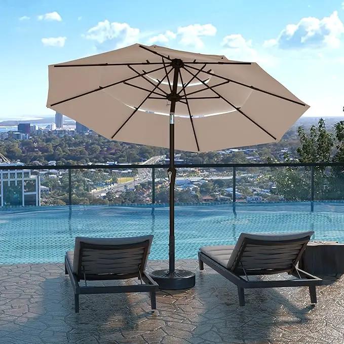 Kingdura 10ft 3-Tier Patio Umbrella, Outdoor Table Umbrella with Easy Crank & Tilt, 8 Reinforced Ribs, UV Protection for Deck, Pool, Market, Backyard (Beige) by GreenHaven Gardens