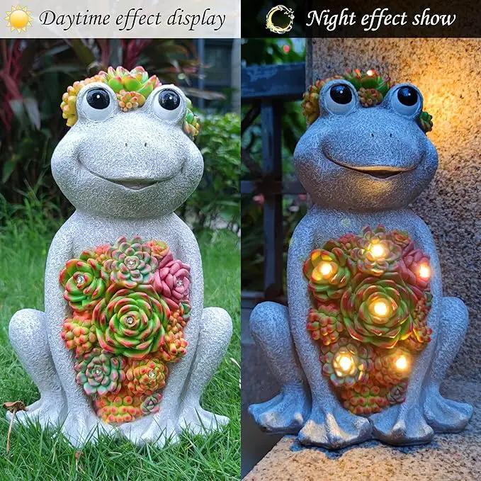 Large Frog Solar Garden Outdoor Statues with Succulent and 8 LED Lights,Outside Solar Frog Art Decor for Lawn,Yard, Balcony Ornament by GreenHaven Gardens