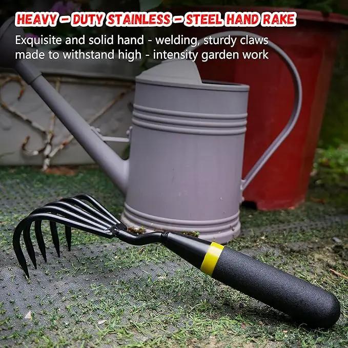 Garden Rake - Kemaier Stainless Steel Hand Cultivator for Heavy-Duty Soil Loosening, Planting, and Weed Removal by GreenHaven Gardens