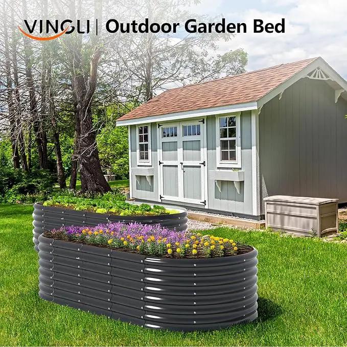 VINGLI Galvanized Raised Garden Beds Outdoor, 6x3x2 Ft, 8x4x2 Ft Lager Metal Planter Raised Beds for Planting Vegetables Flowers Herb (8 * 4 * 2（Oval）) by GreenHaven Gardens