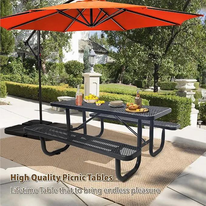 6FT Metal Picnic Tables for Outdoors, Commercial Rectangular Picnic Table and Bench Set for Outside, Patio, Garden, Backyard, Porch, Surface Mount, Black by GreenHaven Gardens