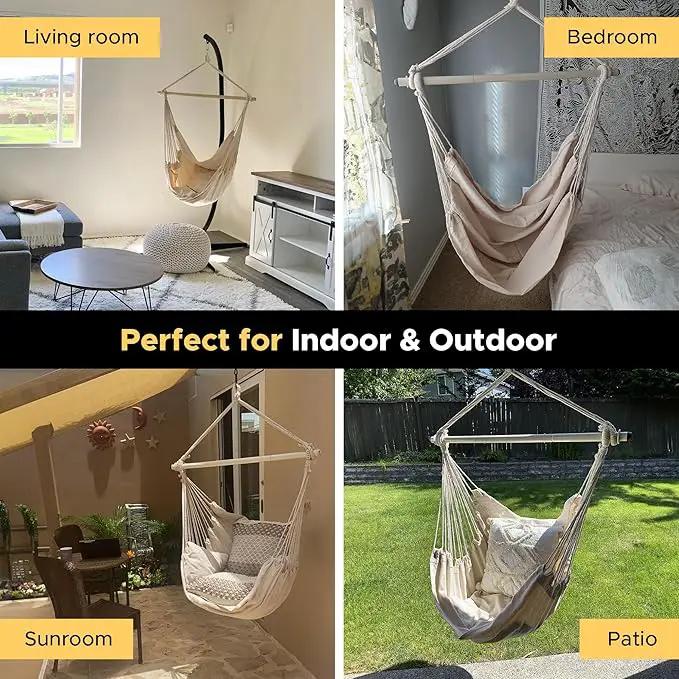 ADVOKAIR Hammock Chair Swing (500 lbs Max) - Hanging Hammock Chair Rope Swing Indoor for Bedroom, Outdoor, Patio, Bedroom, Porch, Deck - Sturdy Steel Bar with Anti-Slip Safety Rings by GreenHaven Gardens