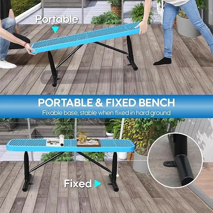 4 Feet Heavy Duty Metal Park Bench for Outside, Outdoor Bench with Portable Frame, Commercial Benches for Shopping Mall, Store, Park, Patio, Deck, Blue by GreenHaven Gardens