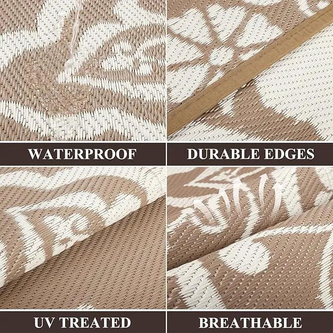 Pauwer Waterproof Outdoor Rug 10x14, Reversible Plastic Straw Patio Camping Rug, Indoor Outdoor RV Mat Carpet for Deck, Camper, Porch, Balcony, Backyard, Picnic, Boho Brown by GreenHaven Gardens