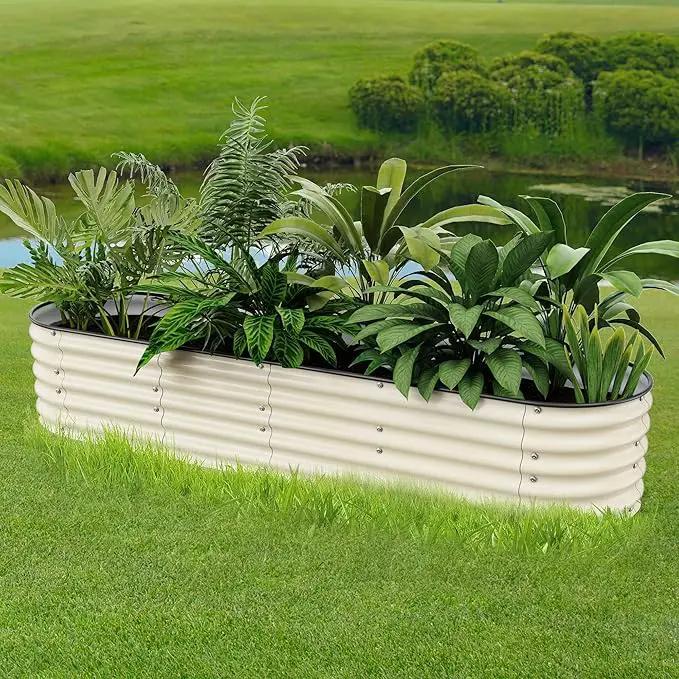 Raised Garden Beds 8 X 2 X 1.4Ft, Galvanized Raised Garden Beds Outdoor Planter Box for Vegetables, Gardening, Flowers, Fruits etc (Ivory) by GreenHaven Gardens