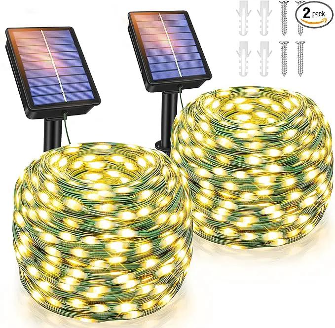 Ollny Solar String Lights Outdoor, 2 Pack Total 198FT 600LED Solar Fairy Lights, 8 Modes IP67 Waterproof for Outside Yard Garden Patio Xmas Party, Warm White by GreenHaven Gardens