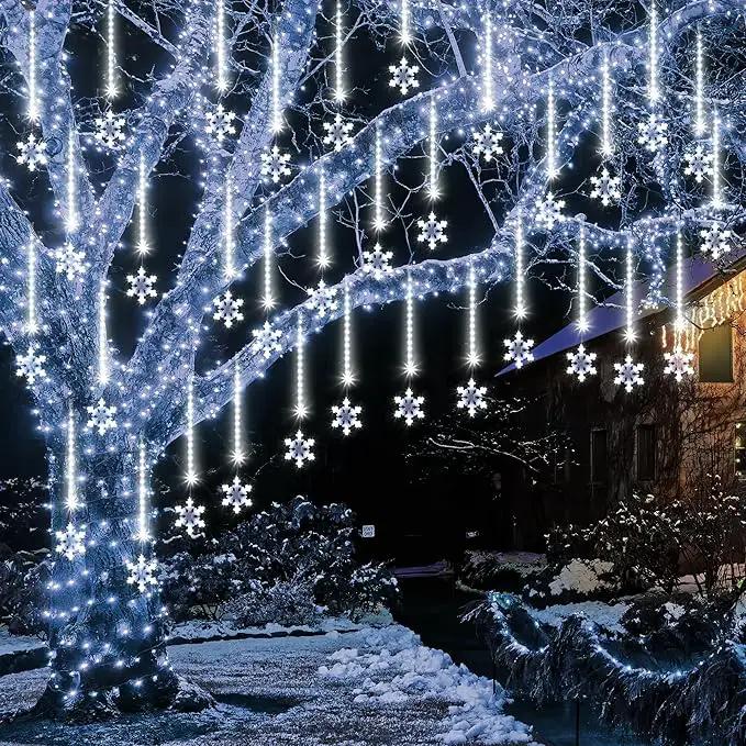 Enhon 2 Pack Meteor Shower Snowflake Lights Outdoor with Timer, Total 480 LED 12in 16 Tube Connectable Waterproof Meteor Rain Drop Christmas Light with Snowflake for Xmas Tree Roof Garden(Cool White) by GreenHaven Gardens