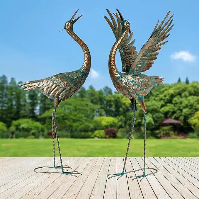 chisheen Crane Garden Statues Outdoor Metal Heron Yard Art Crane for Garden Sculptures Patio Lawn Ornaments,Set of 2 by GreenHaven Gardens