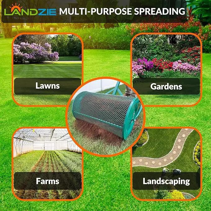 LANDZIE - The Original 24 Inch Compost and Peat Moss Spreader Roller - Top Soil, Sand, Manure, Mulch, Top Dressing Lawn and Garden Spreader by GreenHaven Gardens