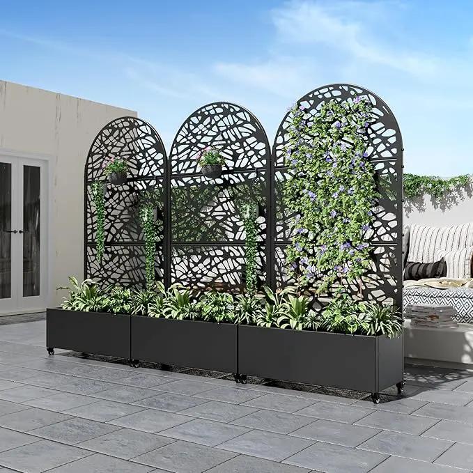 Casaphoria Metal Raised Garden Bed with Trellis and Wheels, 72"x35"x16" Arched Planter Box for Climbing Plants, Vegetables & Vines, Features Drainage Holes and Privacy Screen (Black-Net) by GreenHaven Gardens