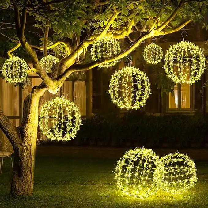 Solar Powered Hanging Iron Sphere Lights with Artificial Greenery – 12Inch 120 LED Waterproof Outdoor Decor Ball Light with Timer & 8 Modes – 2 Pack for Garden, Christmas, Weddings (Warm White) by GreenHaven Gardens