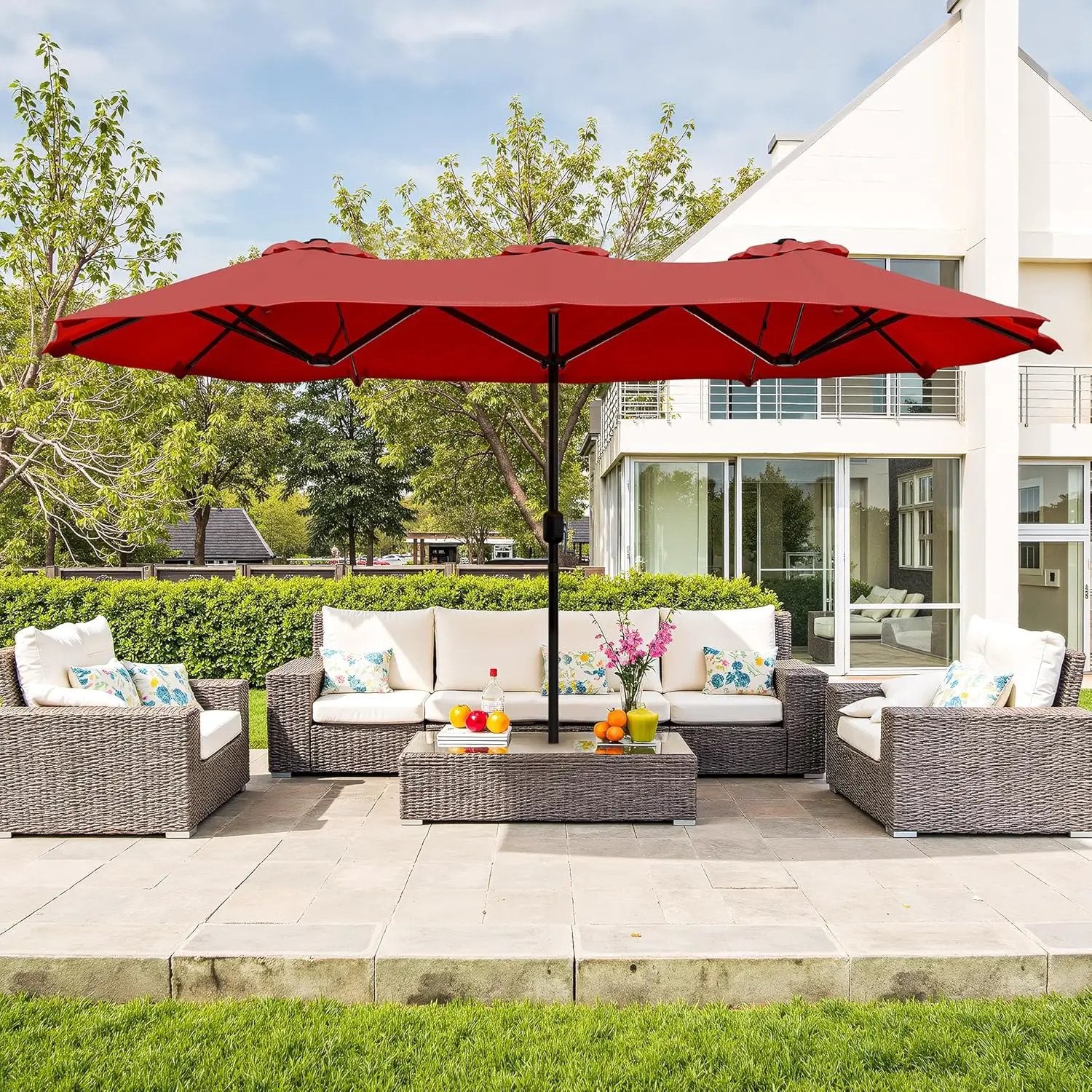Vongrasig 15FT Large Patio Umbrella with Base Included, Outdoor Double sided Umbrellas with Crank Handle, Rectangle Table Umbrella for Pool Lawn Garden Market by GreenHaven Gardens
