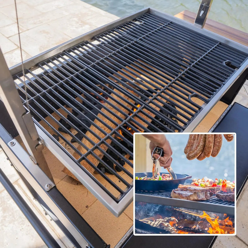 Backyard Discovery Argentine Santa Maria Heritage Wood Fire & Charcoal BBQ Grill with Adjustable Grill Grates, Fire Bricks, Heavy-Duty Steel, S-Hooks, Acacia Wood Table for Outdoor Gaucho Grilling by GreenHaven Gardens