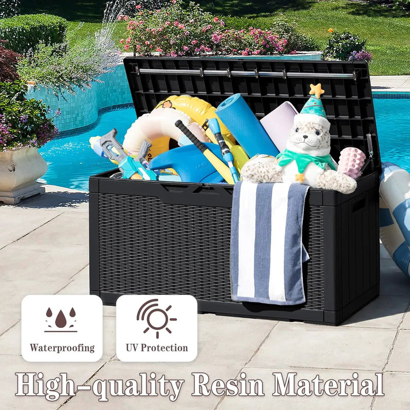 Greesum 100 Gallon Resin Deck Box Large Outdoor Storage Boxes with Cushions for Garden Tools, Patio Furniture Pillows, Pool Supplies, Black by GreenHaven Gardens