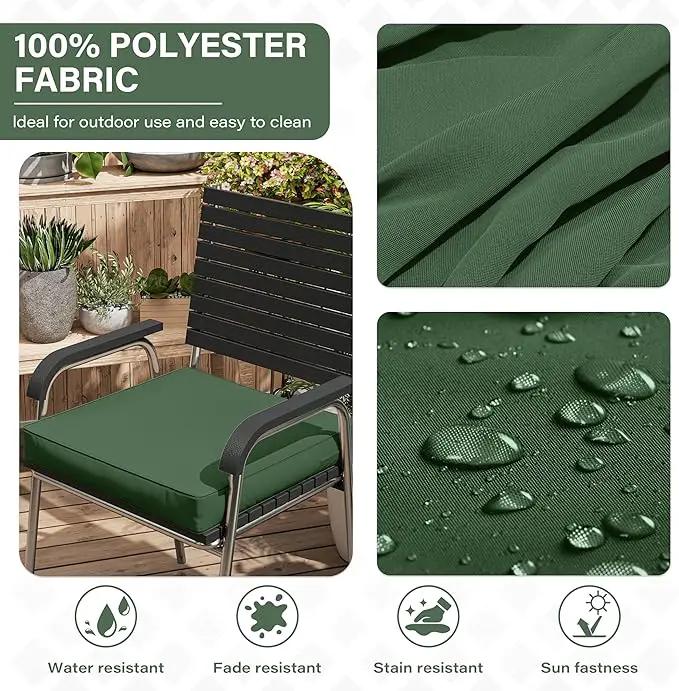 Patio Chair Cushions 17 X 16 X 3 Inch Waterproof Outdoor Seat Cushions for Patio Furniture, Outdoor Sofa Couch Pads with Ties & Handle, Set of 2, Green by GreenHaven Gardens