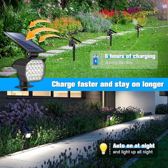 NIORSUN Solar Spot Lights Outdoor,23 LEDs Landscape Lighting with Auto On/Off and 3 Lighting Modes, IP67 Waterproof Spotlights,Outdoor Solar Lights for Yard Garden,2 Pack(Cool White) by GreenHaven Gardens