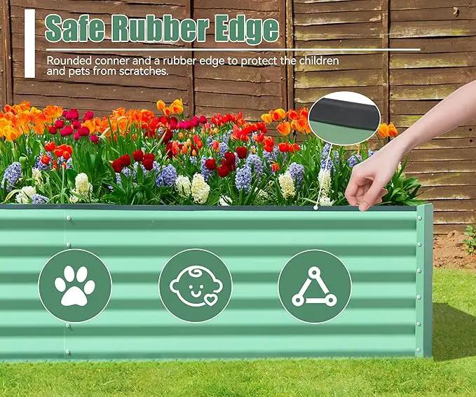Domi Galvanized Raised Garden Bed, Outdoor Planter Garden Boxes Large Metal Planter Box for Gardening Vegetables Fruits Flowers, Green (8x4x1.5ft) by GreenHaven Gardens